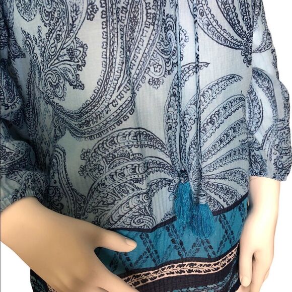 TOMMY BAHAMA Blue White Pop over Blouse Women XS - Picture 3 of 9